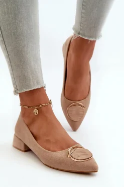 Czółenka Klasyczne>Damskie buty S.Barski Czółenka Na Niskim Obcasie Z Eko Zamszu S.Barski KV27-037 Beżowe Beżowy