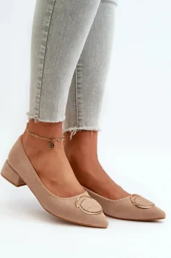 Czółenka Klasyczne>Damskie buty S.Barski Czółenka Na Niskim Obcasie Z Eko Zamszu S.Barski KV27-037 Beżowe Beżowy