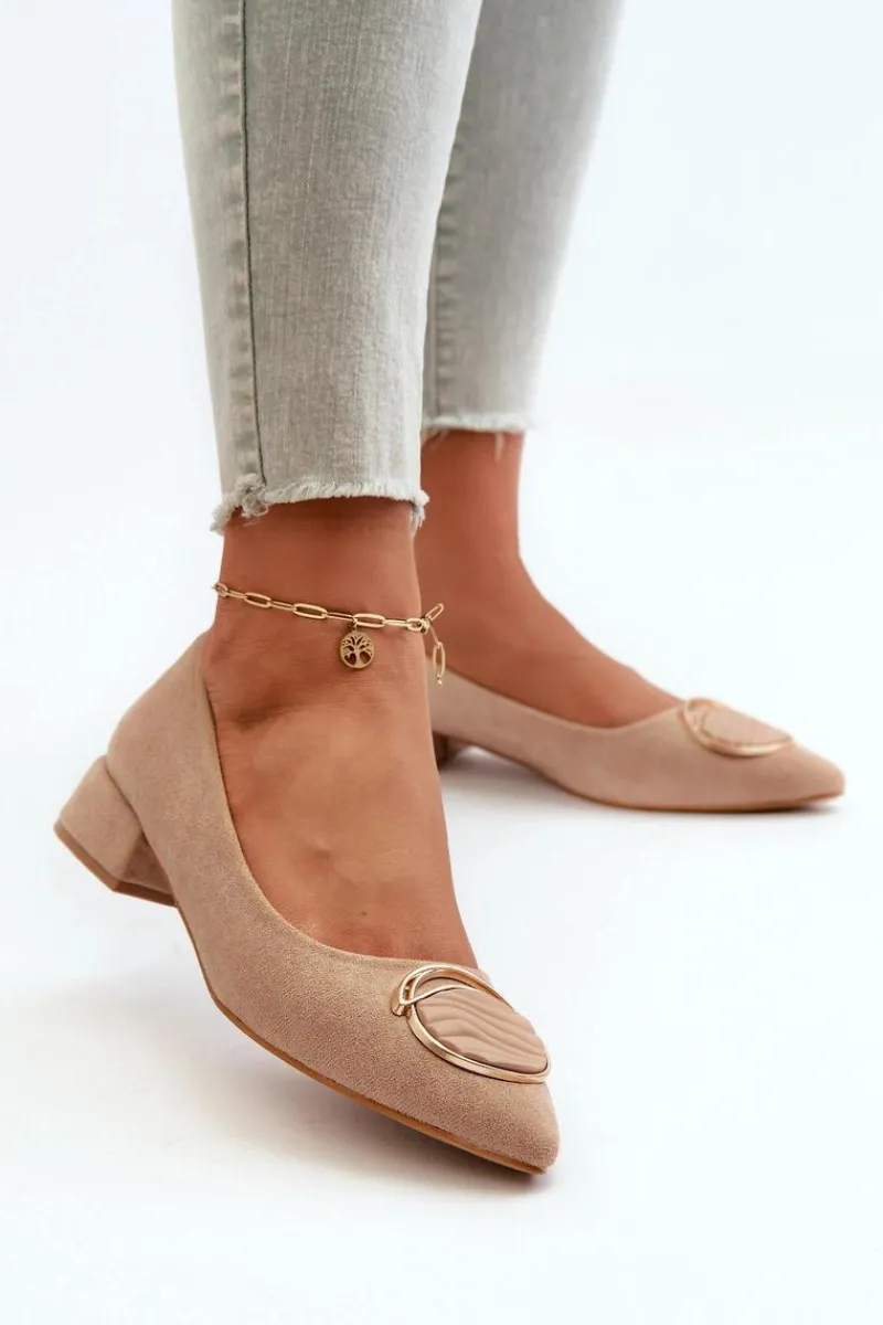 Czółenka Klasyczne>Damskie buty S.Barski Czółenka Na Niskim Obcasie Z Eko Zamszu S.Barski KV27-037 Beżowe Beżowy