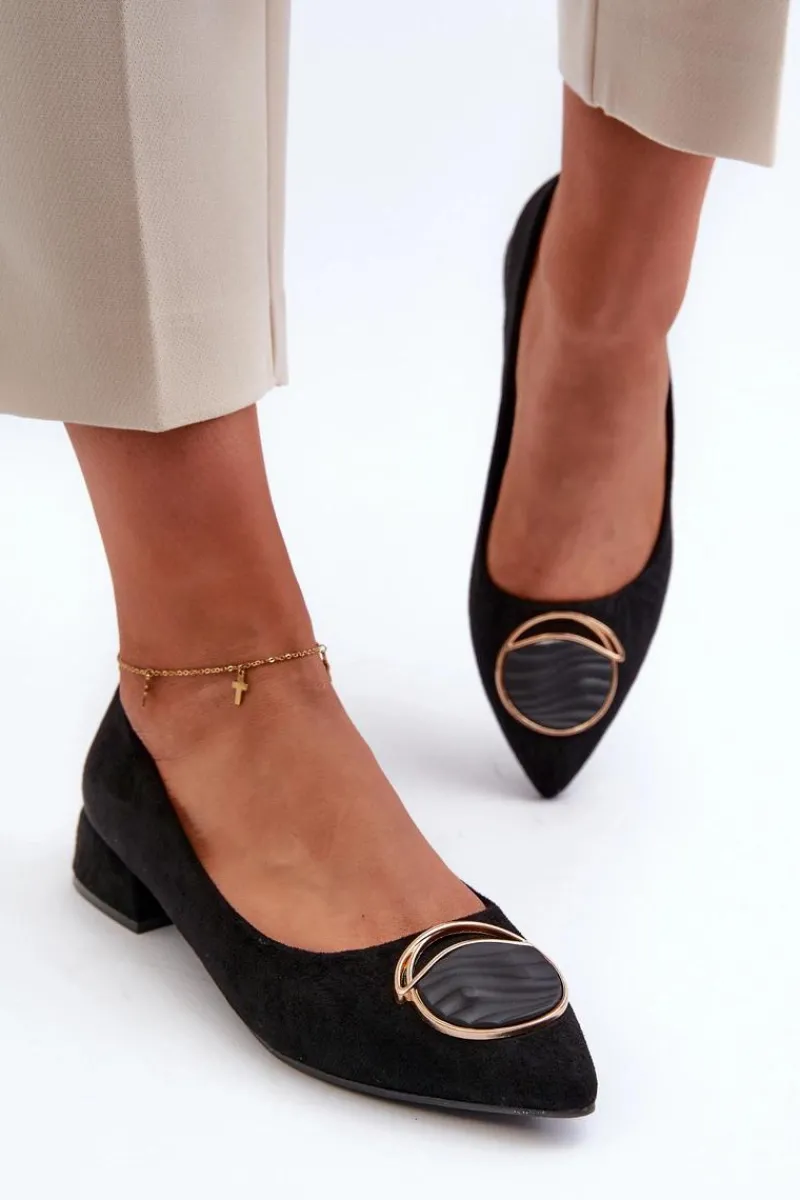 Damskie buty S.Barski Czółenka Na Niskim Obcasie Z Eko Zamszu S.Barski KV27-037 Czarne Czarny