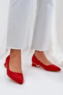 Czółenka Zamszowe|Czółenka Na Słupku>Boto Czółenka Na Niskim Obcasie I Szpiczastymi Noskami Czerwone Terilara