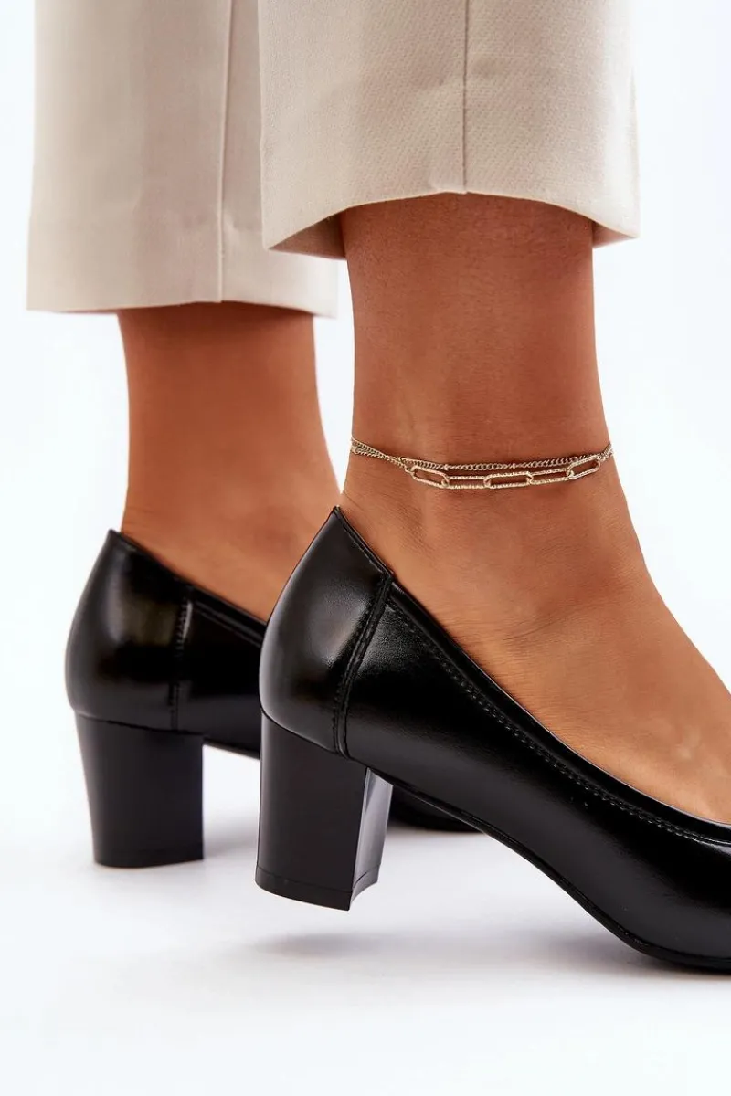 Sale Czółenka Na Niskim Słupku Z Ozdobą Czarne Aeliris Damskie Czółenka Na Słupku|Czółenka Klasyczne