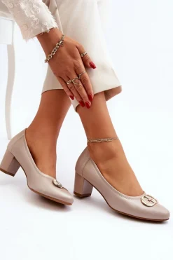 Czółenka Na Słupku|Czółenka Klasyczne>Buty damskie Vinceza Czółenka Na Niskim Słupku Z Ozdobą Beżowe Aeliris