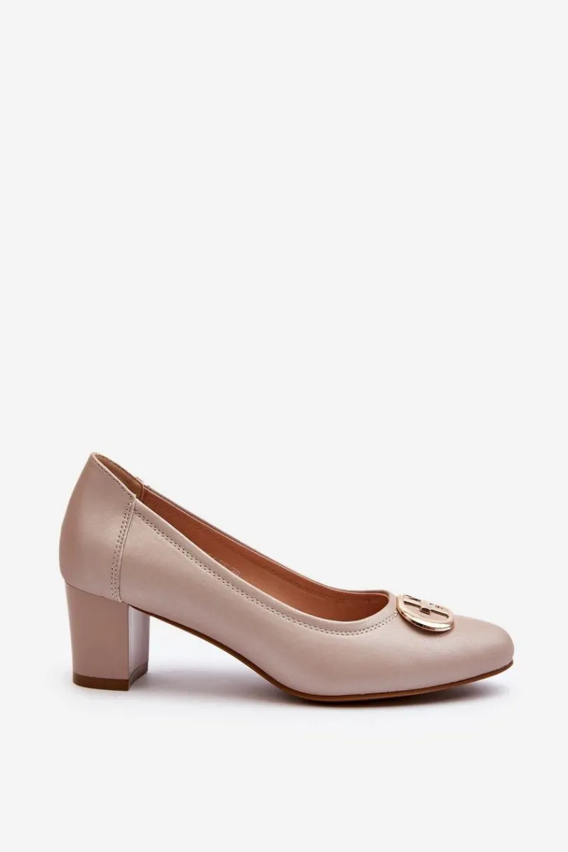Czółenka Na Słupku|Czółenka Klasyczne>Buty damskie Vinceza Czółenka Na Niskim Słupku Z Ozdobą Beżowe Aeliris