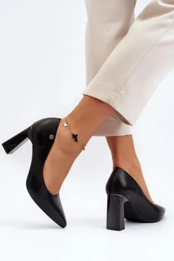 Discount Czółenka Na Słupku Eko Skóra Czarne Giseleni Damskie Czółenka Na Słupku|Czółenka Klasyczne