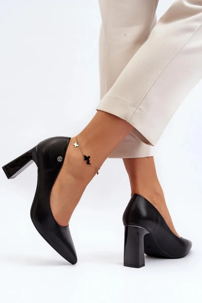 Discount Czółenka Na Słupku Eko Skóra Czarne Giseleni Damskie Czółenka Na Słupku|Czółenka Klasyczne