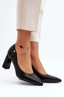 Discount Czółenka Na Słupku Eko Skóra Czarne Giseleni Damskie Czółenka Na Słupku|Czółenka Klasyczne