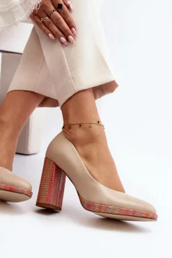 Online Laura Messi Czółenka Na Słupku 2746 Jasnobeżowe