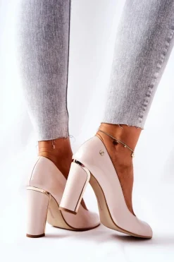 Czółenka Na Słupku 0780-015 Beżowe Damskie Czółenka Na Słupku