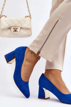 Outlet Czółenka Na Słupku Niebieskie Stelloria Damskie Czółenka Zamszowe|Czółenka Na Słupku