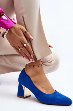 Outlet Czółenka Na Słupku Niebieskie Stelloria Damskie Czółenka Zamszowe|Czółenka Na Słupku