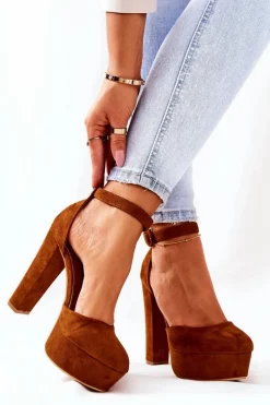 Clearance Czółenka Na Słupku Platformie Zamszowe Camel Netel Damskie Czółenka Na Platformie|Czółenka Zamszowe