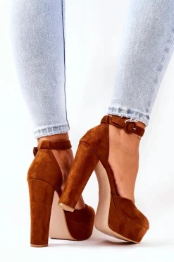 Clearance Czółenka Na Słupku Platformie Zamszowe Camel Netel Damskie Czółenka Na Platformie|Czółenka Zamszowe