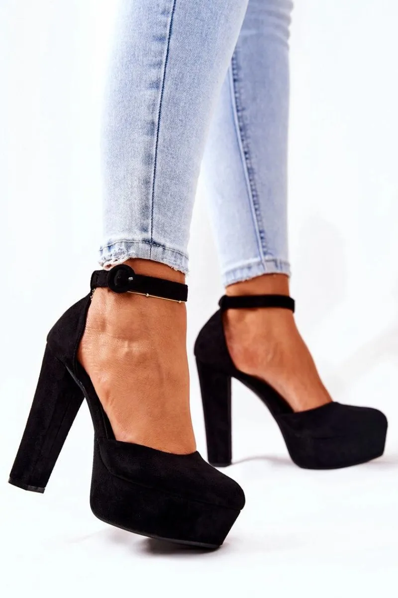 Czółenka Na Platformie|Czółenka Zamszowe>Boto Czółenka Na Słupku Platformie Zamszowe Czarne Netel