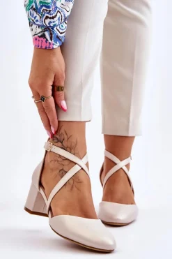 Best Buty Sergio Leone Czółenka Na Słupku Sergio Leone SK824 Perłowe Beżowe