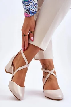 Best Buty Sergio Leone Czółenka Na Słupku Sergio Leone SK824 Perłowe Beżowe