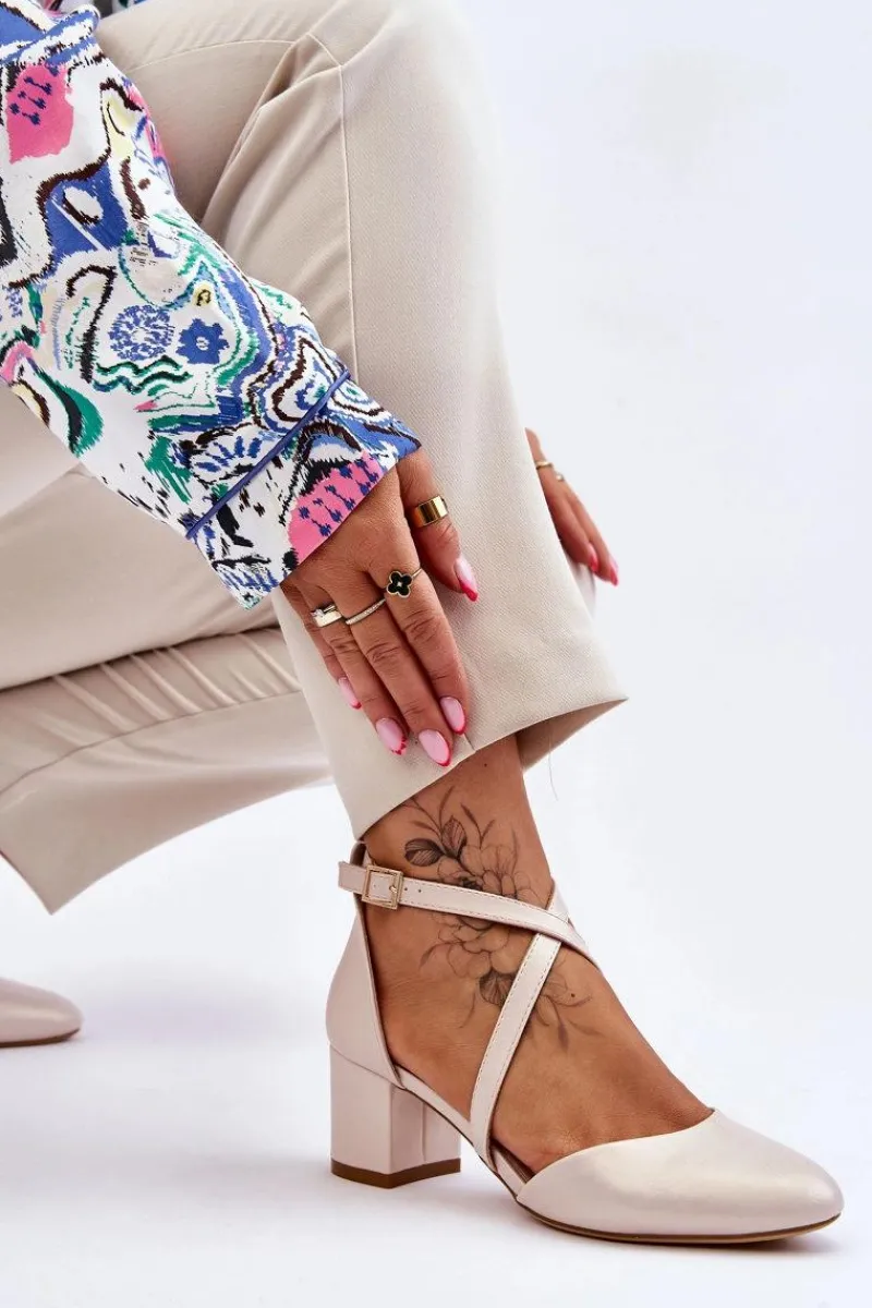 Best Buty Sergio Leone Czółenka Na Słupku Sergio Leone SK824 Perłowe Beżowe