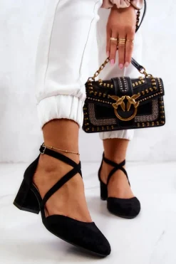 Clearance Czółenka Na Słupku Sergio Leone SK824 Czarne Damskie Czółenka Na Słupku