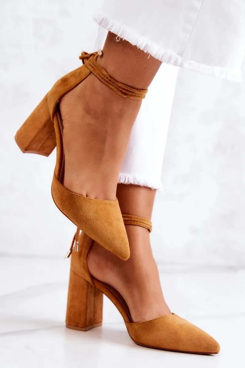 Sale Czółenka Na Słupku Wiązane Camel Lettice Damskie Czółenka Zamszowe|Czółenka Na Słupku