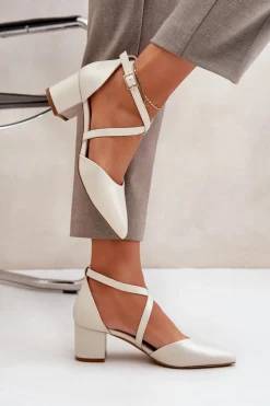 Online Czółenka Na Słupku Z Eko Skóry Sergio Leone SK830 Perłowe Damskie Czółenka Zamszowe|Czółenka Na Słupku