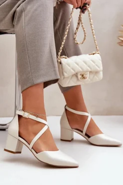 Online Czółenka Na Słupku Z Eko Skóry Sergio Leone SK830 Perłowe Damskie Czółenka Zamszowe|Czółenka Na Słupku