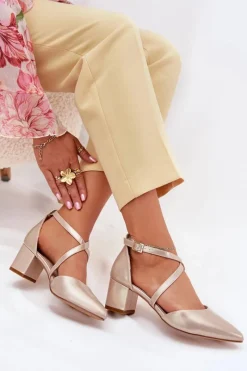 Hot Czółenka Na Słupku Z Eko Skóry Sergio Leone SK830 Złote Damskie Czółenka Zamszowe|Czółenka Na Słupku