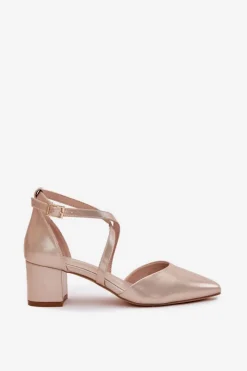 Hot Czółenka Na Słupku Z Eko Skóry Sergio Leone SK830 Złote Damskie Czółenka Zamszowe|Czółenka Na Słupku