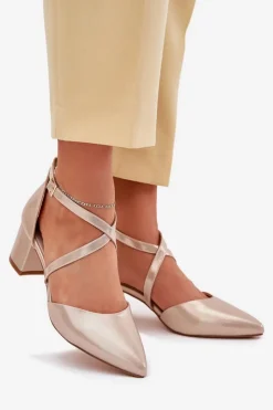 Hot Czółenka Na Słupku Z Eko Skóry Sergio Leone SK830 Złote Damskie Czółenka Zamszowe|Czółenka Na Słupku