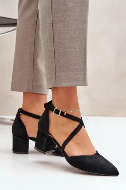 New Buty Sergio Leone Czółenka Na Słupku Z Eko Zamszu Sergio Leone SK830 Czarne