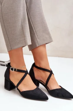 New Buty Sergio Leone Czółenka Na Słupku Z Eko Zamszu Sergio Leone SK830 Czarne