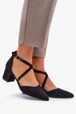 New Buty Sergio Leone Czółenka Na Słupku Z Eko Zamszu Sergio Leone SK830 Czarne