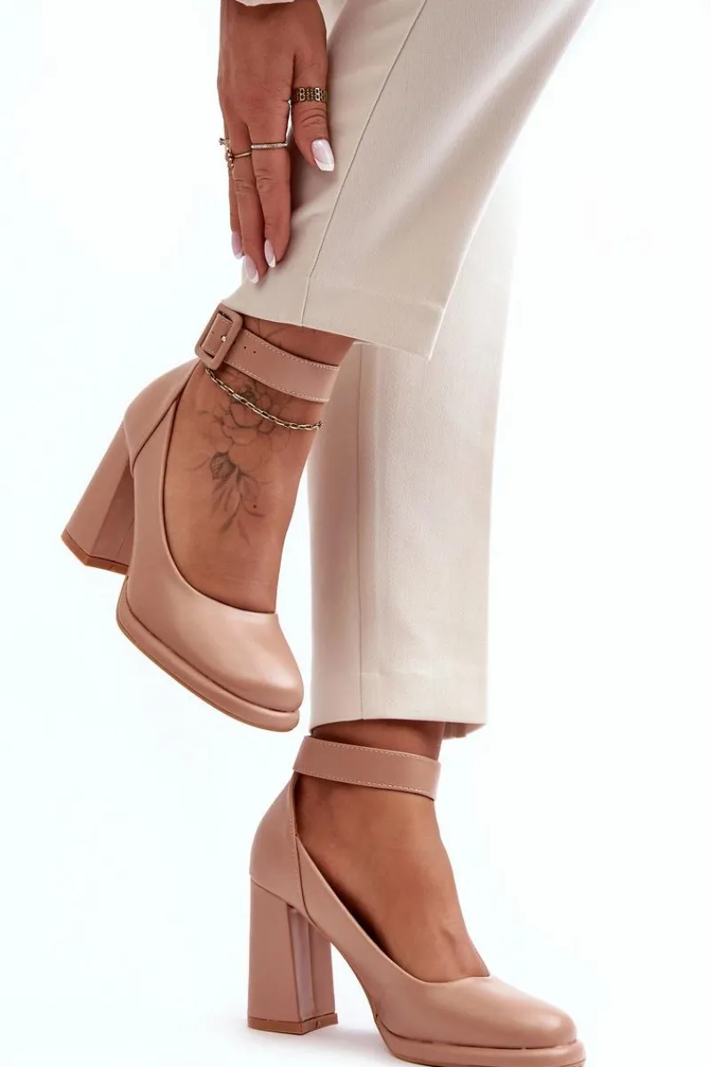 Outlet Boto Czółenka Na Słupku Z Klamrą Beżowe Idovana Beżowy