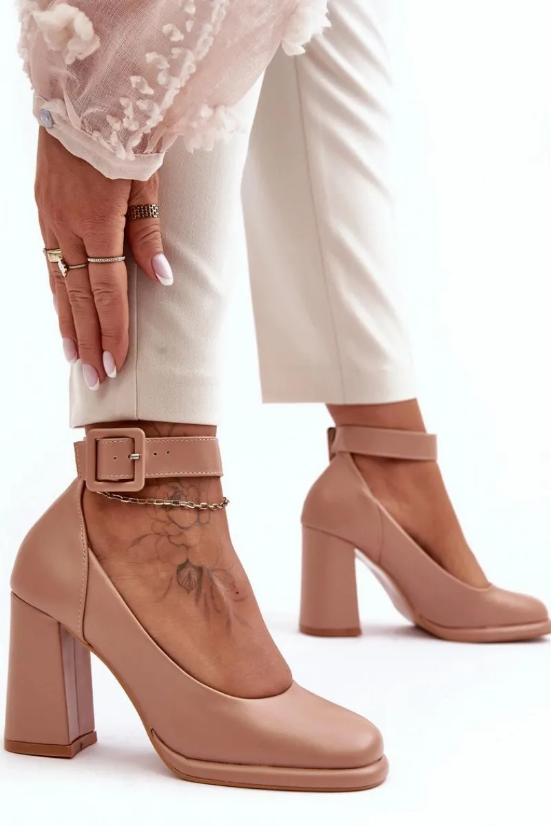 Outlet Boto Czółenka Na Słupku Z Klamrą Beżowe Idovana Beżowy