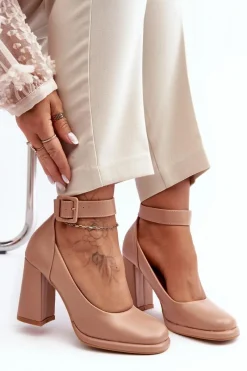 Outlet Boto Czółenka Na Słupku Z Klamrą Beżowe Idovana Beżowy