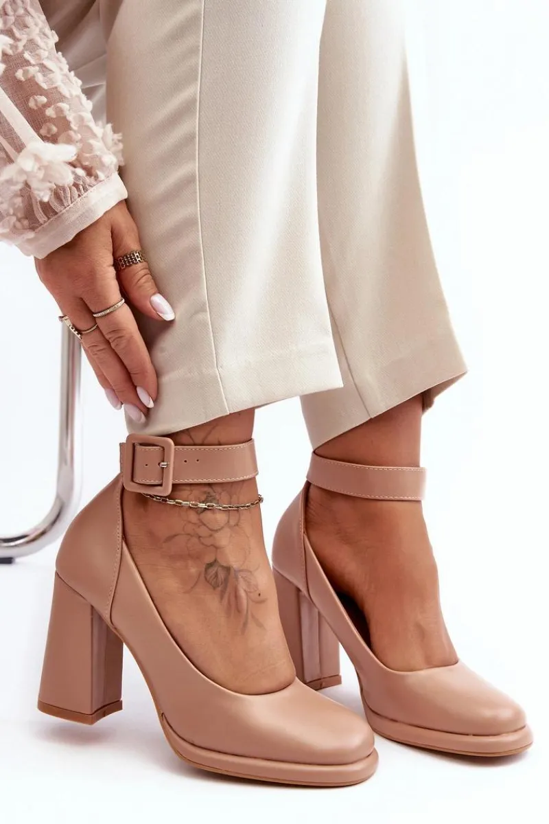 Outlet Boto Czółenka Na Słupku Z Klamrą Beżowe Idovana Beżowy