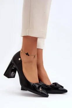 Discount Czółenka Na Słupku Z Kokardą Czarne Ariemessa Damskie Czółenka Na Słupku|Czółenka Klasyczne