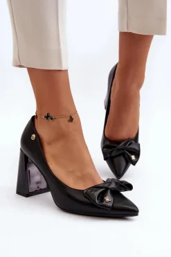 Discount Czółenka Na Słupku Z Kokardą Czarne Ariemessa Damskie Czółenka Na Słupku|Czółenka Klasyczne