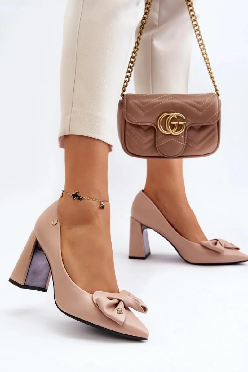 Czółenka Na Słupku|Czółenka Klasyczne>Buty damskie Vinceza Czółenka Na Słupku Z Kokardą Beżowe Ariemessa Beżowy