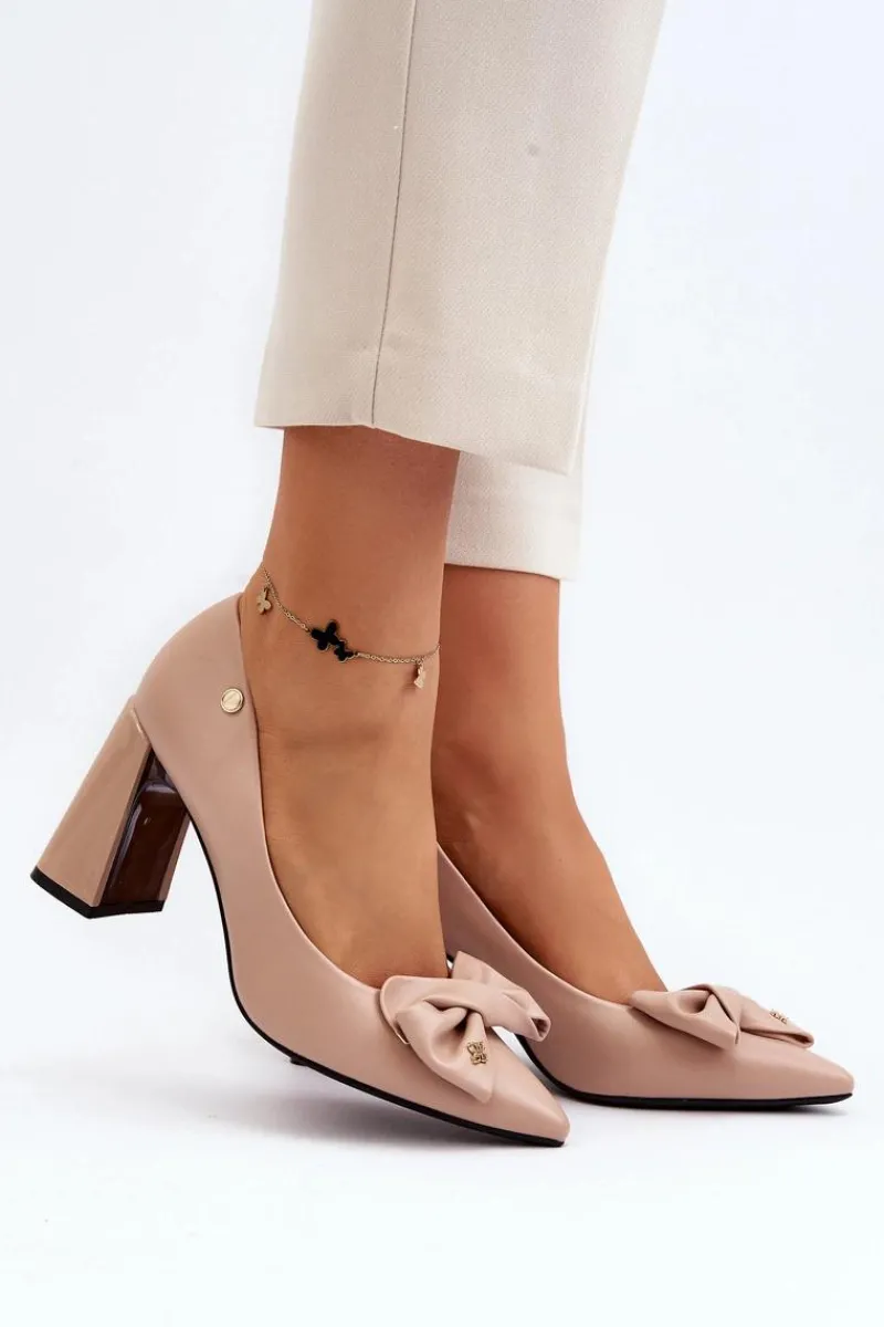 Czółenka Na Słupku|Czółenka Klasyczne>Buty damskie Vinceza Czółenka Na Słupku Z Kokardą Beżowe Ariemessa Beżowy