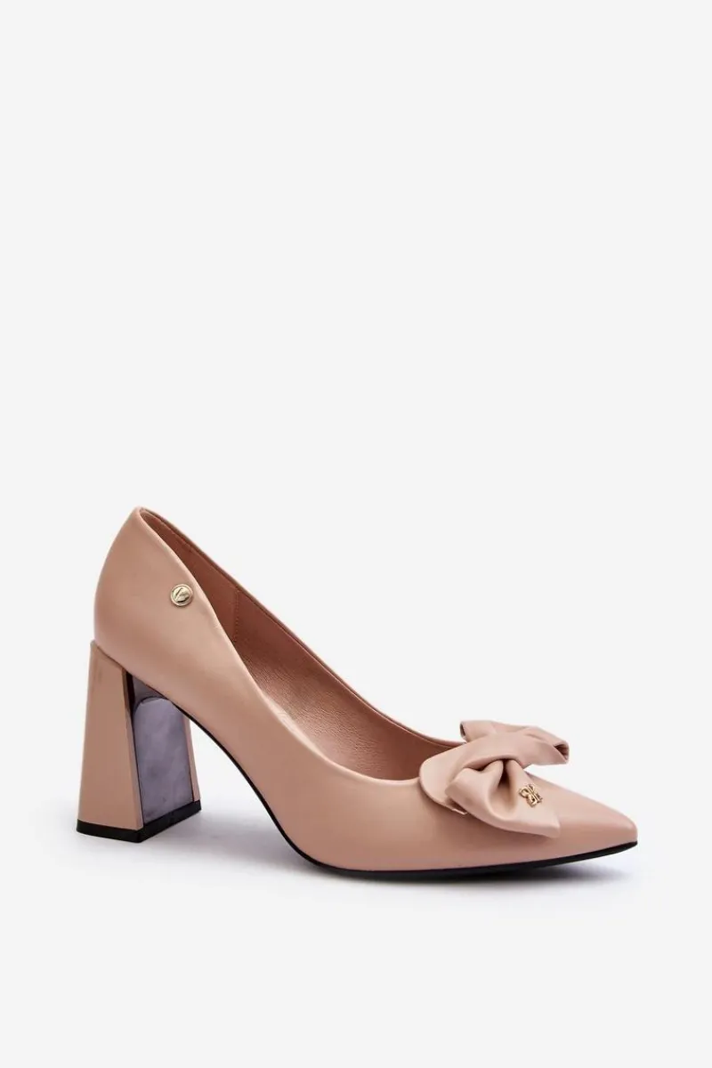 Czółenka Na Słupku|Czółenka Klasyczne>Buty damskie Vinceza Czółenka Na Słupku Z Kokardą Beżowe Ariemessa Beżowy