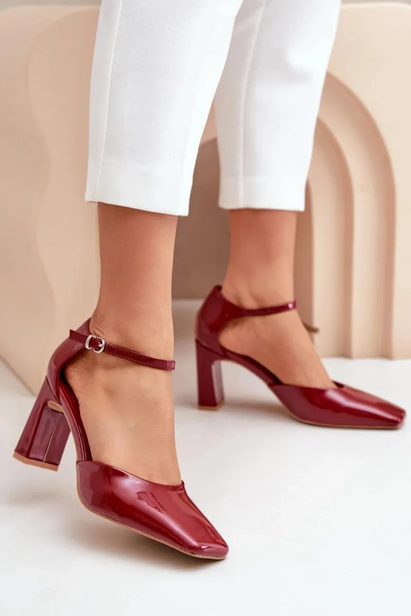 Discount Boto Czółenka Na Słupku Z Lakierowanej Eko Skóry Bordowe Emindria