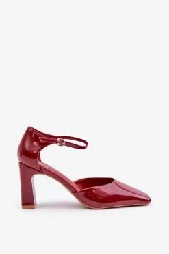 Discount Boto Czółenka Na Słupku Z Lakierowanej Eko Skóry Bordowe Emindria