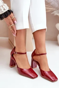 Discount Boto Czółenka Na Słupku Z Lakierowanej Eko Skóry Bordowe Emindria