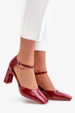 Discount Boto Czółenka Na Słupku Z Lakierowanej Eko Skóry Bordowe Emindria