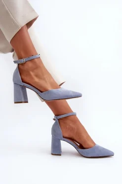 Czółenka Zamszowe|Czółenka Na Słupku>Boto Czółenka Na Słupku Z Noskami W Szpic Eko Zamszowe Niebieskie Halene