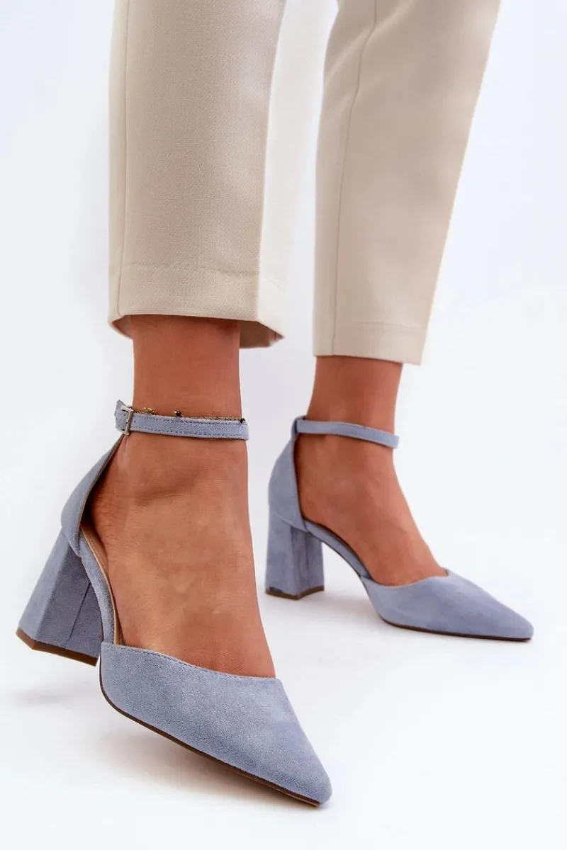 Czółenka Zamszowe|Czółenka Na Słupku>Boto Czółenka Na Słupku Z Noskami W Szpic Eko Zamszowe Niebieskie Halene