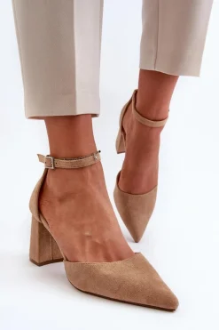 Best Boto Czółenka Na Słupku Z Noskami W Szpic Eko Zamszowe Beżowe Halene