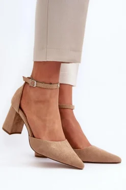 Best Boto Czółenka Na Słupku Z Noskami W Szpic Eko Zamszowe Beżowe Halene