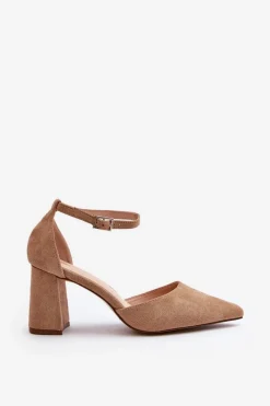 Best Boto Czółenka Na Słupku Z Noskami W Szpic Eko Zamszowe Beżowe Halene