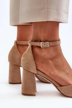 Best Boto Czółenka Na Słupku Z Noskami W Szpic Eko Zamszowe Beżowe Halene